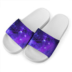 Purple Stars Nebula Galaxy Space Print White Slide Sandals
