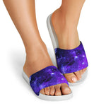 Purple Stars Nebula Galaxy Space Print White Slide Sandals