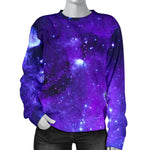 Purple Stars Nebula Galaxy Space Print Women's Crewneck Sweatshirt GearFrost