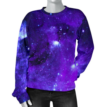 Purple Stars Nebula Galaxy Space Print Women's Crewneck Sweatshirt GearFrost