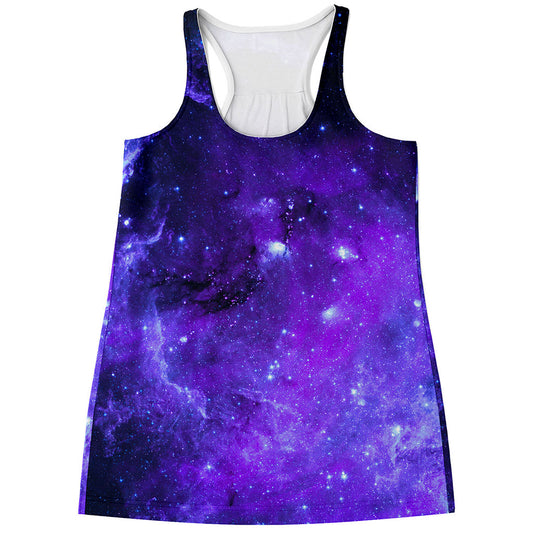 Purple Stars Nebula Galaxy Space Print Women's Racerback Tank Top