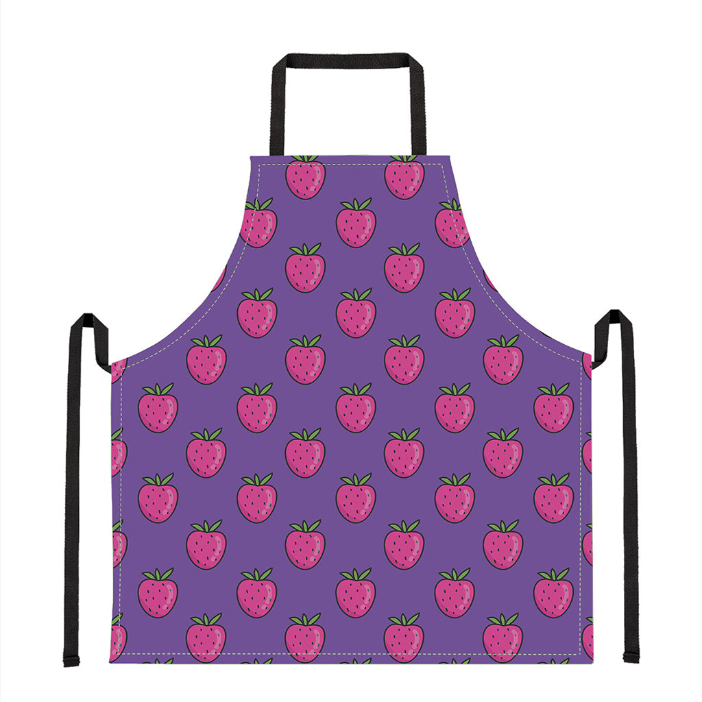 Purple Strawberry Pattern Print Apron