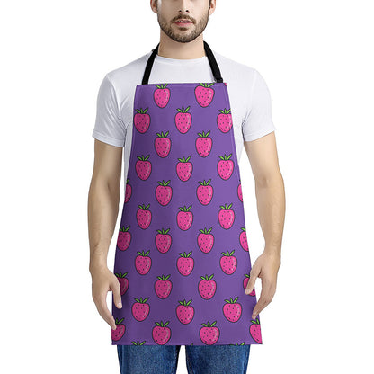 Purple Strawberry Pattern Print Apron