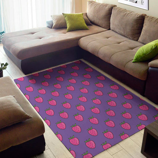 Purple Strawberry Pattern Print Area Rug