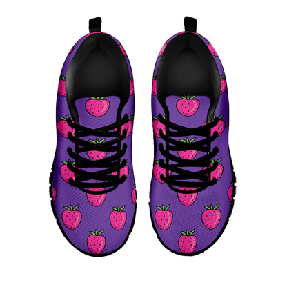 Purple Strawberry Pattern Print Black Sneakers