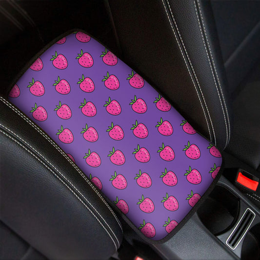 Purple Strawberry Pattern Print Car Center Console Cover