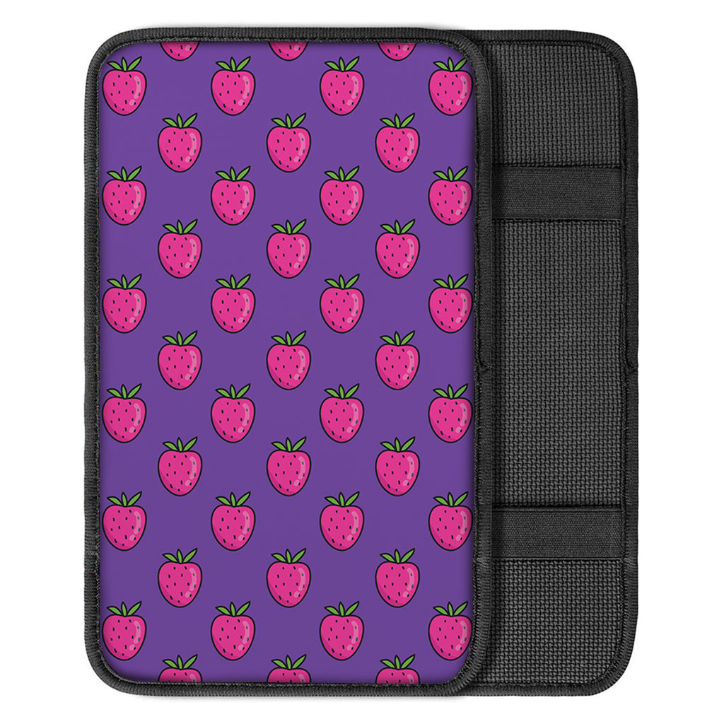 Purple Strawberry Pattern Print Car Center Console Cover