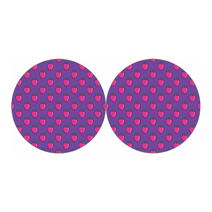 Purple Strawberry Pattern Print Car Coasters