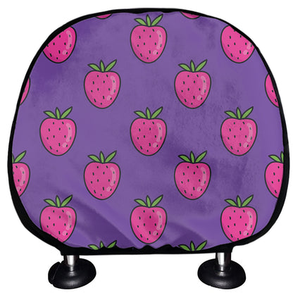 Purple Strawberry Pattern Print Car Headrest Covers