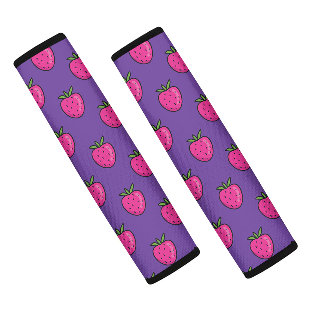Purple Strawberry Pattern Print Car Seat Belt Covers