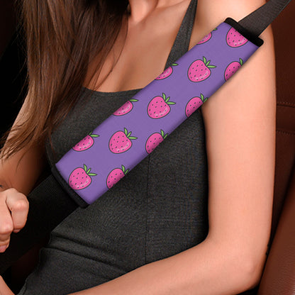 Purple Strawberry Pattern Print Car Seat Belt Covers
