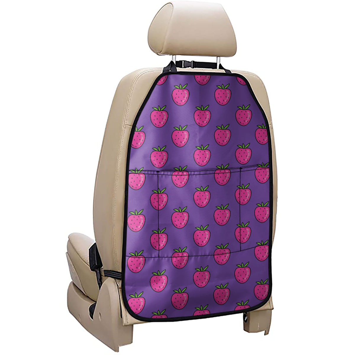 Purple Strawberry Pattern Print Car Seat Organizers