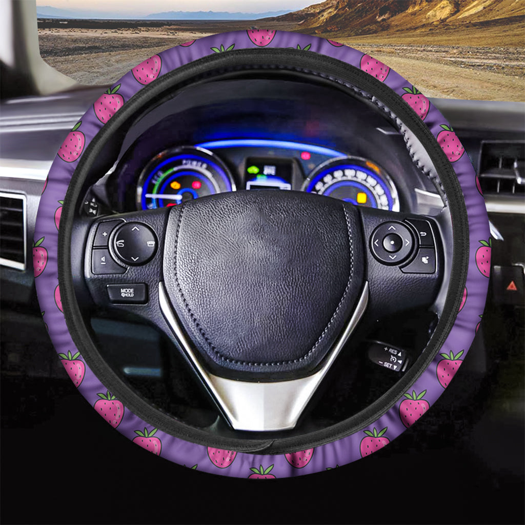 Purple Strawberry Pattern Print Car Steering Wheel Cover