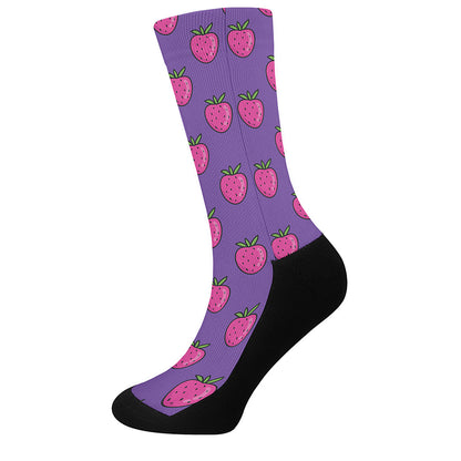Purple Strawberry Pattern Print Crew Socks
