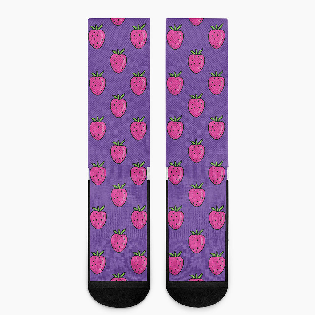 Purple Strawberry Pattern Print Crew Socks