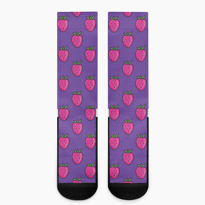 Purple Strawberry Pattern Print Crew Socks
