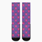 Purple Strawberry Pattern Print Crew Socks