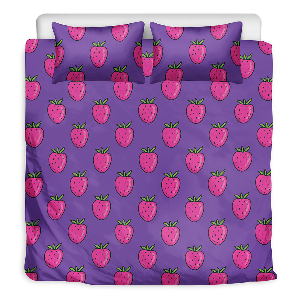 Purple Strawberry Pattern Print Duvet Cover Bedding Set