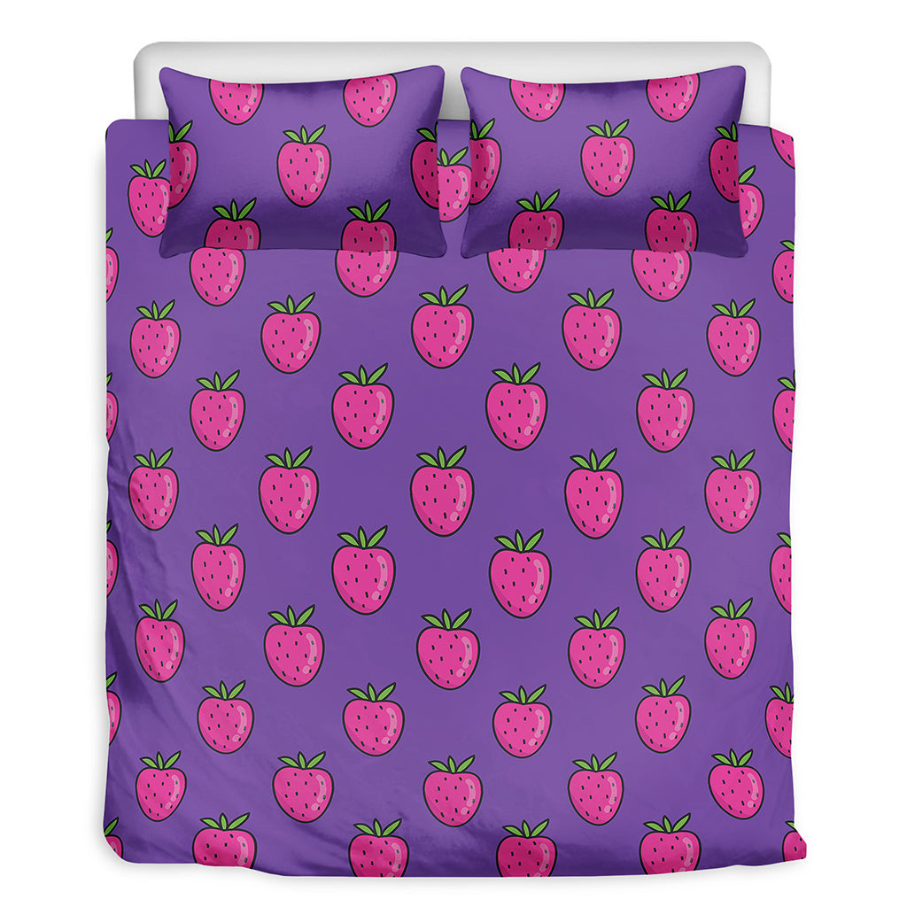 Purple Strawberry Pattern Print Duvet Cover Bedding Set