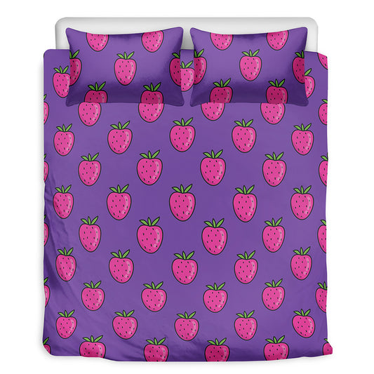 Purple Strawberry Pattern Print Duvet Cover Bedding Set