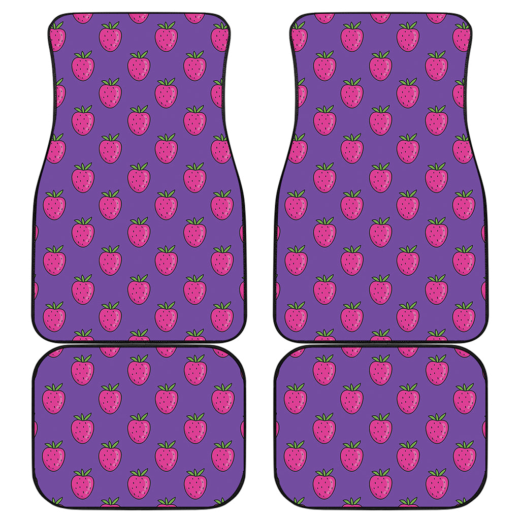 Purple Strawberry Pattern Print Front and Back Car Floor Mats