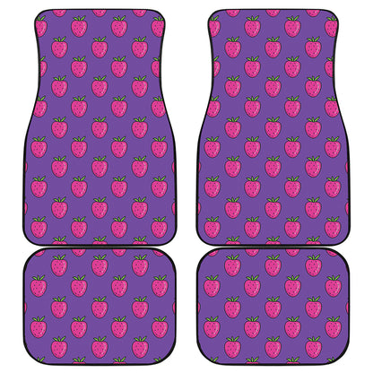 Purple Strawberry Pattern Print Front and Back Car Floor Mats
