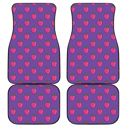 Purple Strawberry Pattern Print Front and Back Car Floor Mats