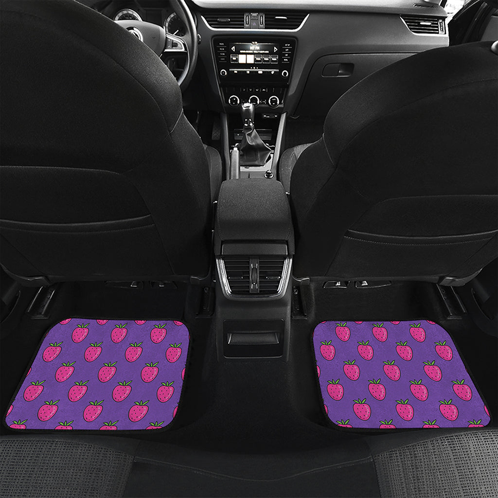 Purple Strawberry Pattern Print Front and Back Car Floor Mats