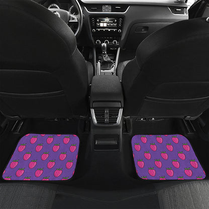 Purple Strawberry Pattern Print Front and Back Car Floor Mats