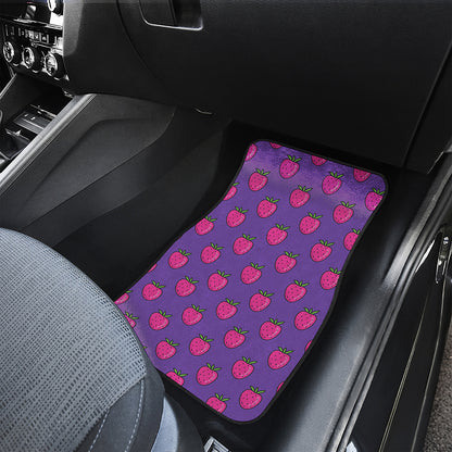 Purple Strawberry Pattern Print Front and Back Car Floor Mats