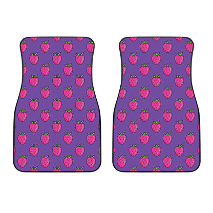 Purple Strawberry Pattern Print Front Car Floor Mats