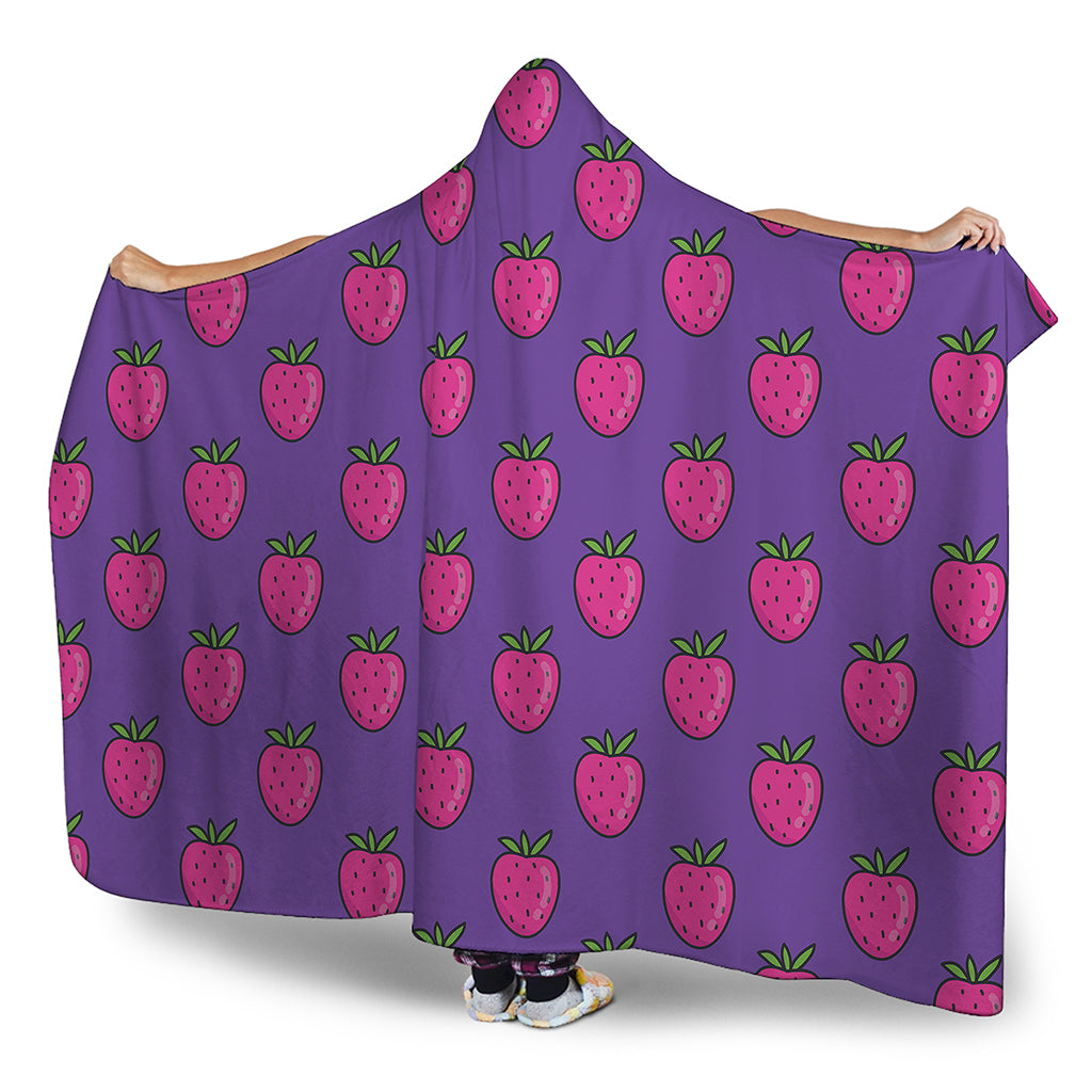 Purple Strawberry Pattern Print Hooded Blanket