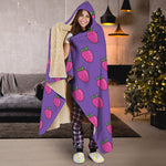 Purple Strawberry Pattern Print Hooded Blanket