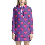 Purple Strawberry Pattern Print Hoodie Dress