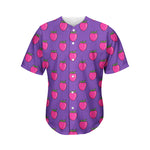 Purple Strawberry Pattern Print Men's Baseball Jersey