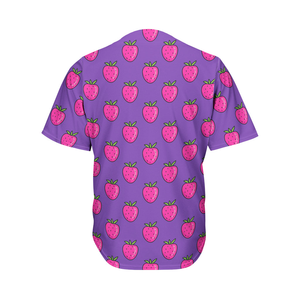 Purple Strawberry Pattern Print Men's Baseball Jersey