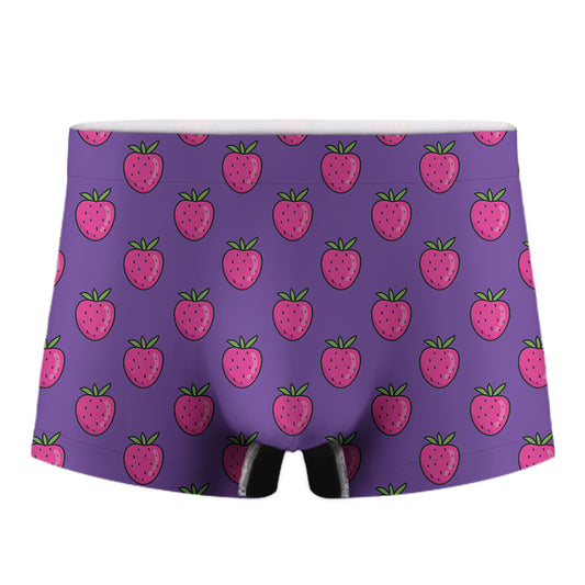 Purple Strawberry Pattern Print Men's Boxer Briefs
