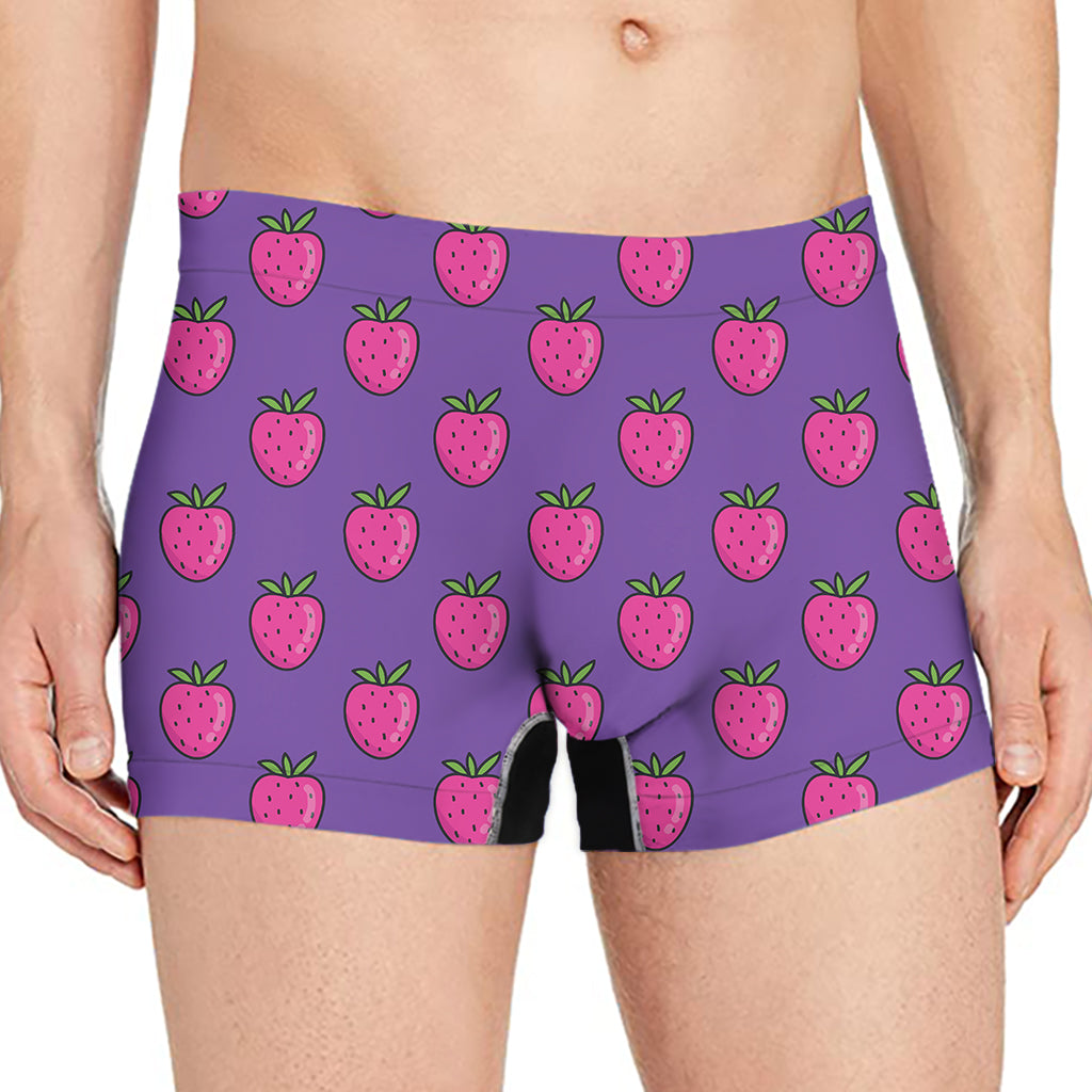 Purple Strawberry Pattern Print Men's Boxer Briefs