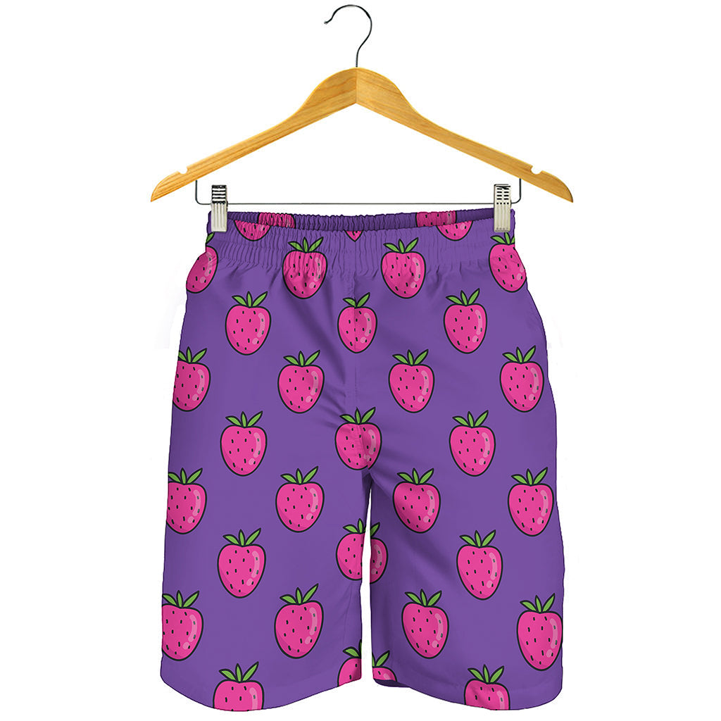 Purple Strawberry Pattern Print Men's Shorts
