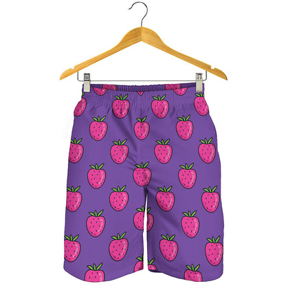 Purple Strawberry Pattern Print Men's Shorts