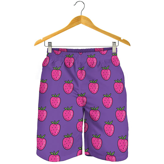 Purple Strawberry Pattern Print Men's Shorts