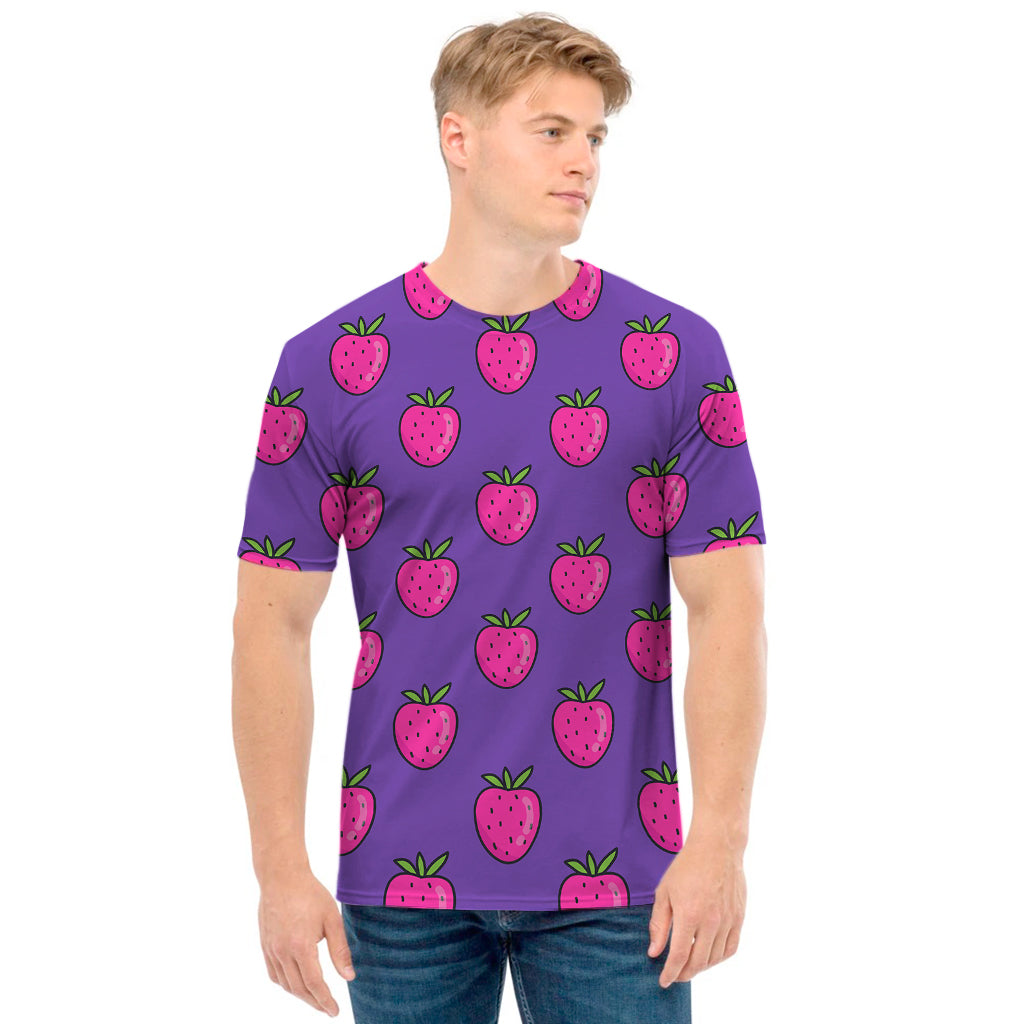 Purple Strawberry Pattern Print Men's T-Shirt