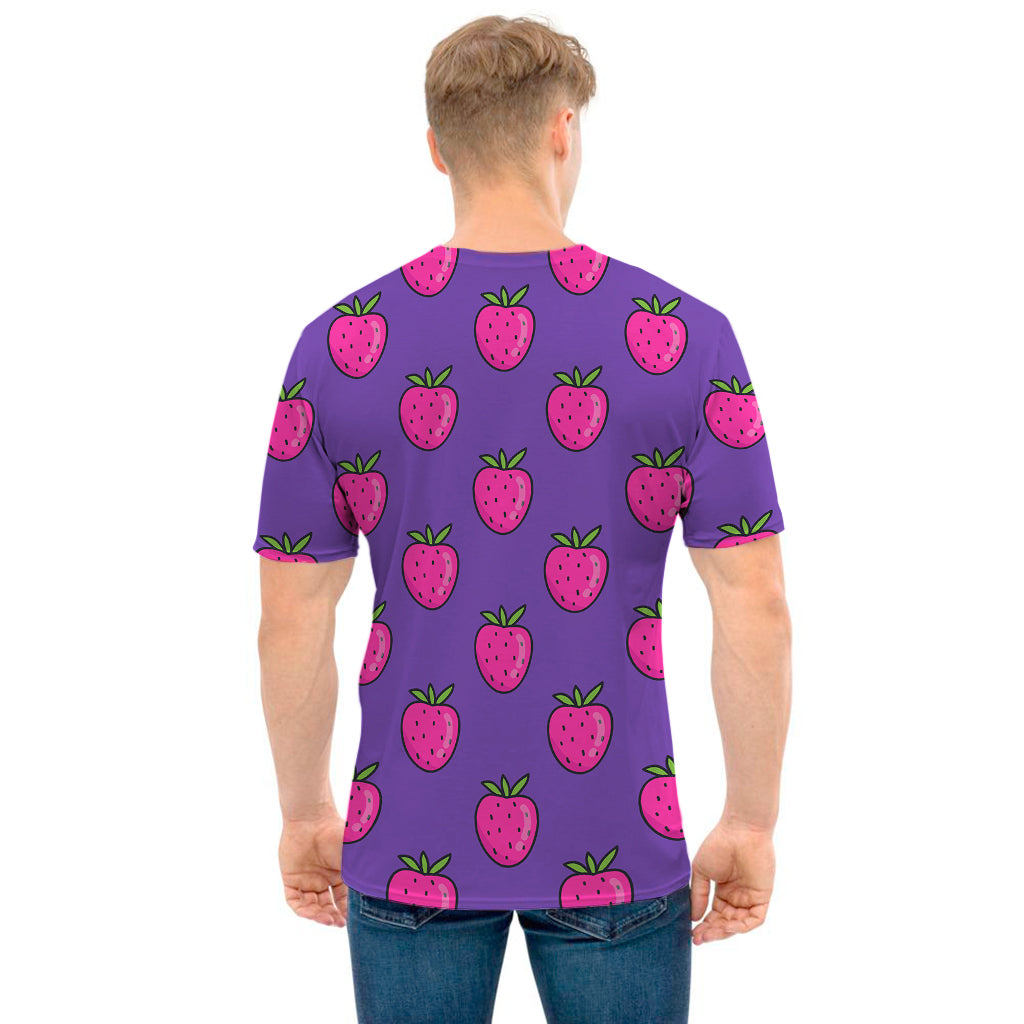Purple Strawberry Pattern Print Men's T-Shirt
