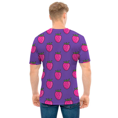 Purple Strawberry Pattern Print Men's T-Shirt