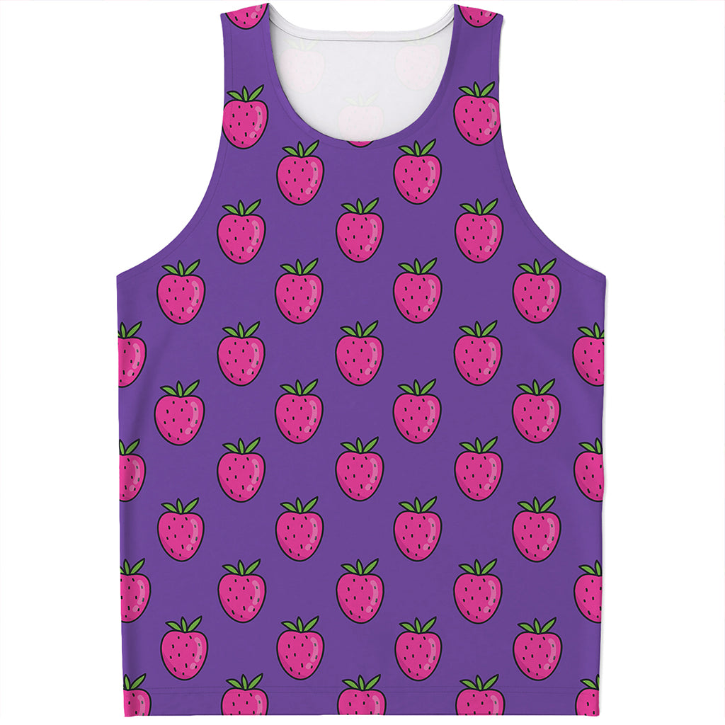 Purple Strawberry Pattern Print Men's Tank Top