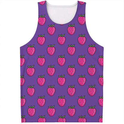 Purple Strawberry Pattern Print Men's Tank Top