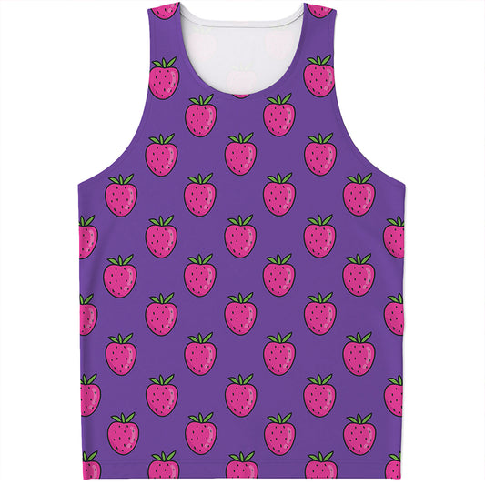Purple Strawberry Pattern Print Men's Tank Top