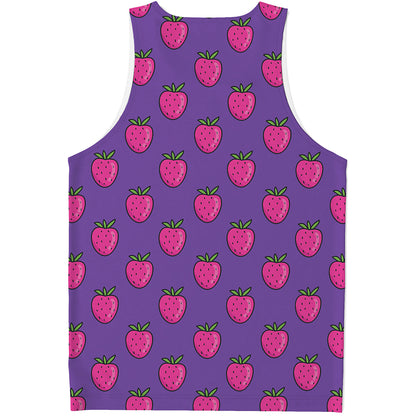 Purple Strawberry Pattern Print Men's Tank Top