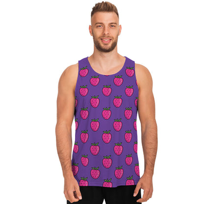 Purple Strawberry Pattern Print Men's Tank Top