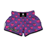 Purple Strawberry Pattern Print Muay Thai Boxing Shorts